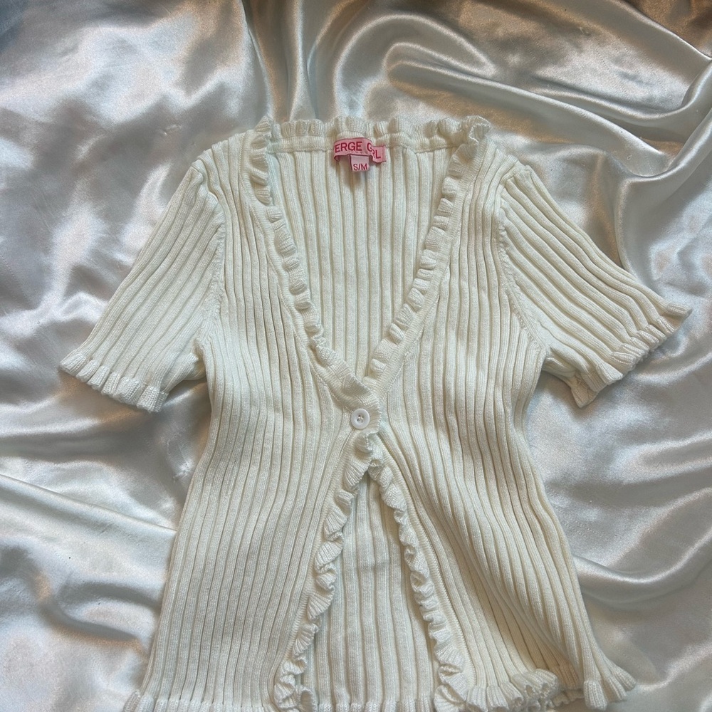 Elegant Cream Ribbed Women's Top